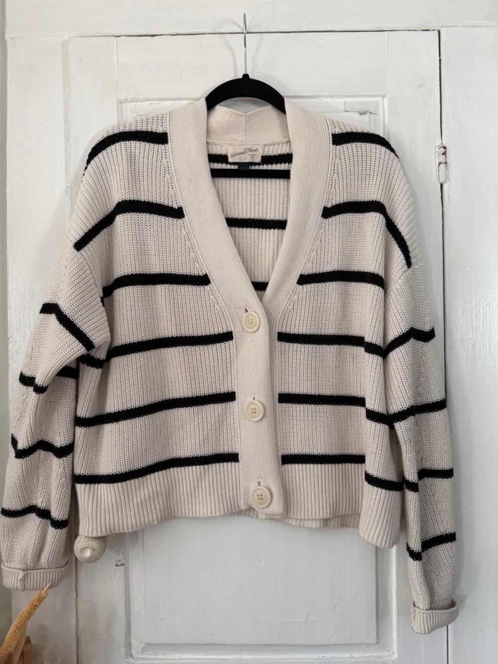 Universal Threads Cream & Black Striped Button-Front Cardigan Sweater